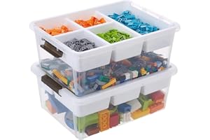 MACOPRO Plastic Storage Box with Removable Tray Craft Organizers and Storage Clear Storage Container for Organizing Bead, Tool, Sewing, Playdoh (White, 2Pack-17QT)