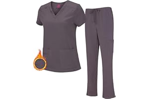M&M SCRUBS Women's Breathable Cool Stretch Fabric Scrub Top and cargo Pant Set