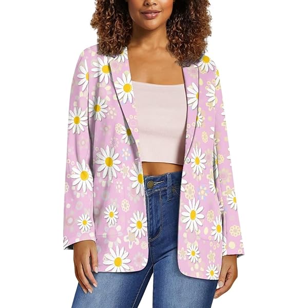 Shin Fashion Womens Casual Blazers Flower Open Front