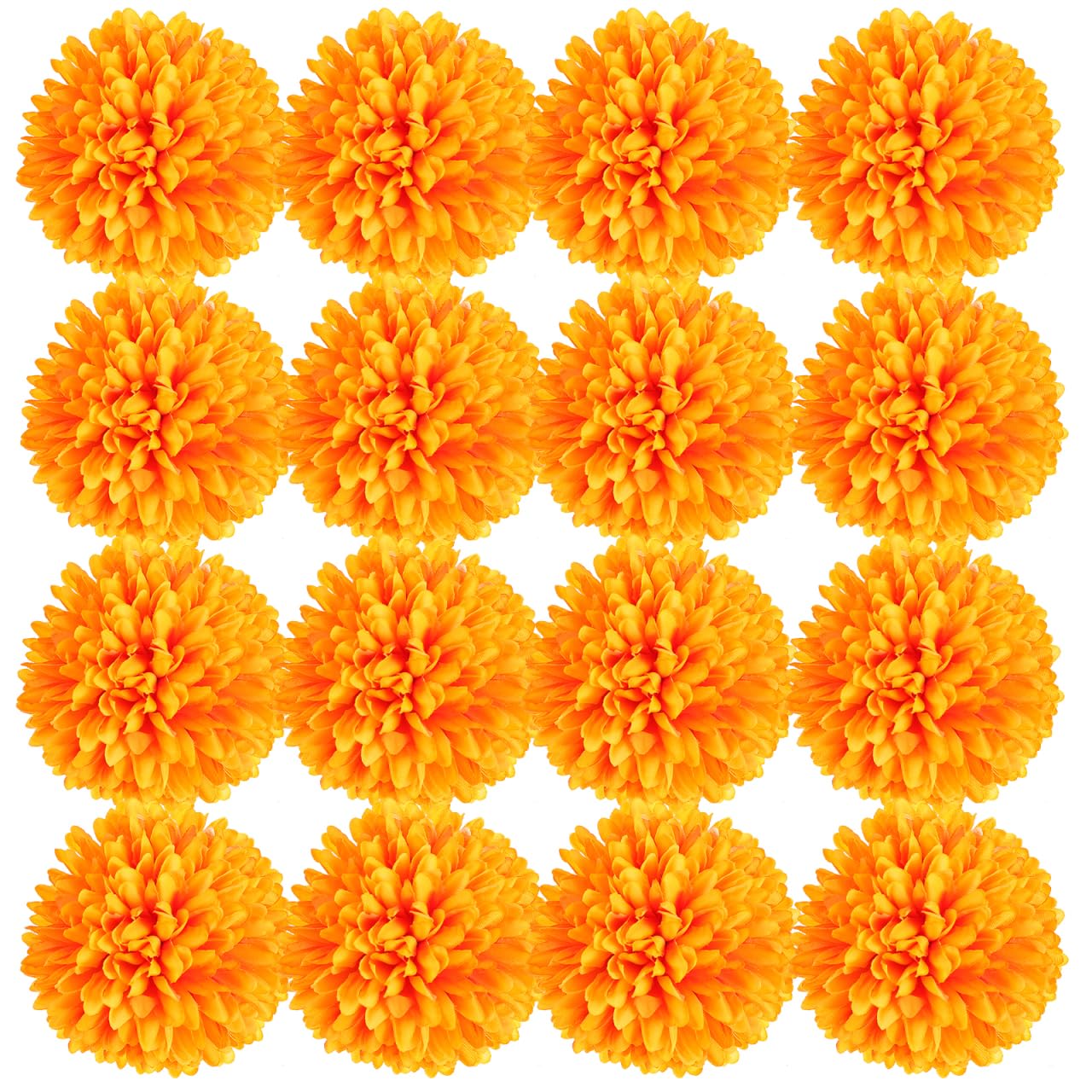 Amosfun 50Pcs Artificial Chrysanthemums Heads Orange Silk Hydrangea Heads Marigold Flower Heads Bulk for Home Wedding Decor DIY Wreath Art Crafts 7cm