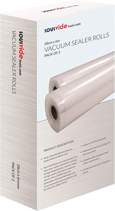 SousVideTools Vacuum Sealer Rolls Pack of 2 28cm x 6m for Sous Vide