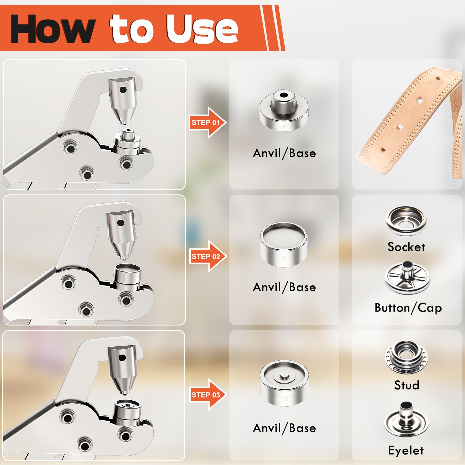 NEU MASTER Snap Fastener Tool, Heavy Duty Snap Fastener Kit with 140pcs Snap Buttons, Handheld Snap Pliers Canvas Repair Kit for Leather, Boat Covers, Marine Canvas, Tarp, Fabric