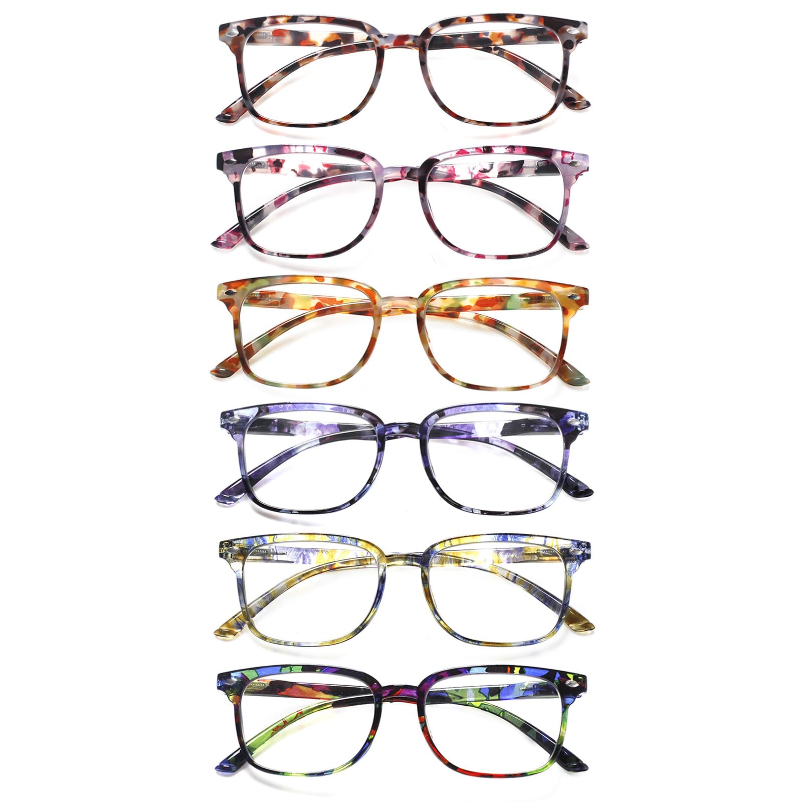 Kerecsen 6 Pack Reading Glasses for Women and Men Blue Light Blocking, Spring Hinge Lightweight Anti Glare Computer Readers (6 Mix Color-1, 1.5, x)