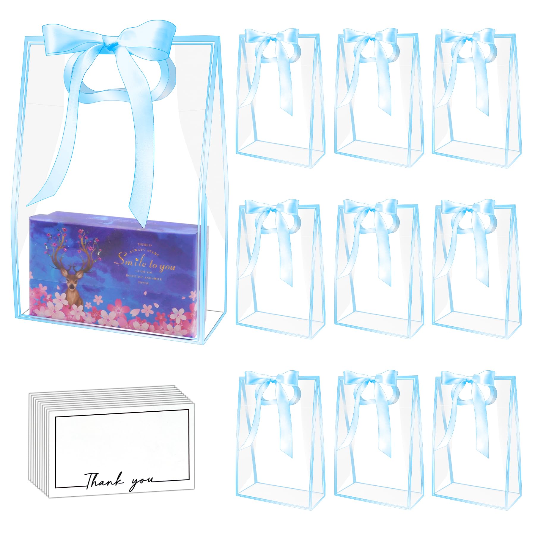 Photo 1 of 15Pack Clear Plastic Gift Bags with Handle,Reusable PP Gift Wrap Tote Bags with Ribbon for Wedding Bridal Birthday Party Baby Shower Goodies Graduation Shopping Business, 7x10x3.15 Inch (Blue)