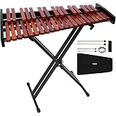 VEVOR Glockenspiel Xylophone, 37 Notes, Wooden Professional Xylophone Percussion Instrument, with Height Adjustable Stand, 4 Mallets, Carrying Bag, Beginner Musical Instrument Kit for Adults and Kids