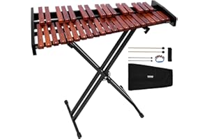 VEVOR Glockenspiel Xylophone, 37 Notes, Wooden Professional Xylophone Percussion Instrument, with Height Adjustable Stand, 4 