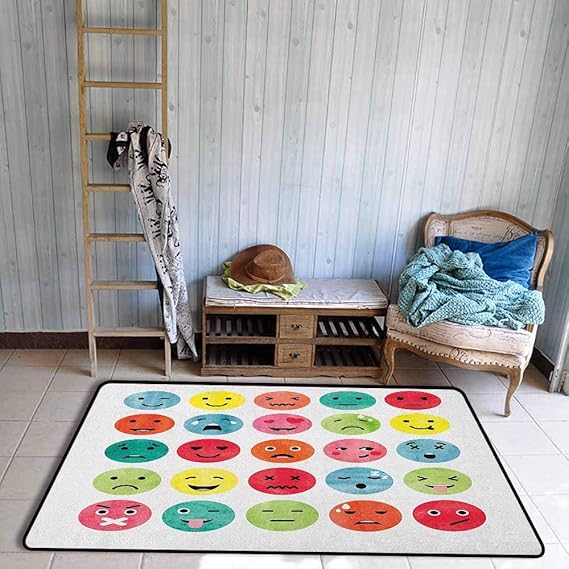 Alfombra para Interior/Exterior, Emoji Acuarela Abstracta Facial