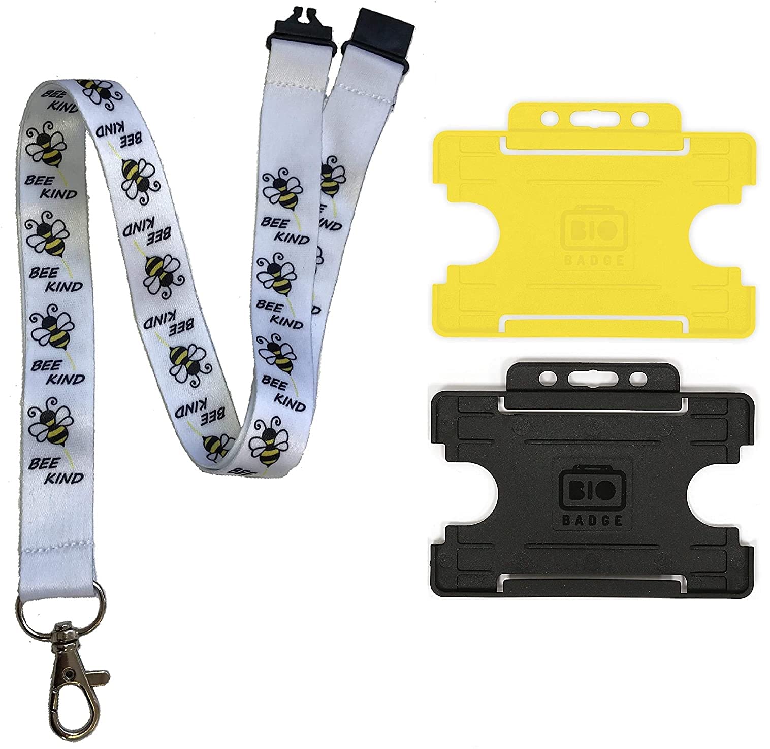 Bee Kind Neck Lanyard & Safety Breakaway & Horizontal ID Card Holder (Yellow Card Holder)
