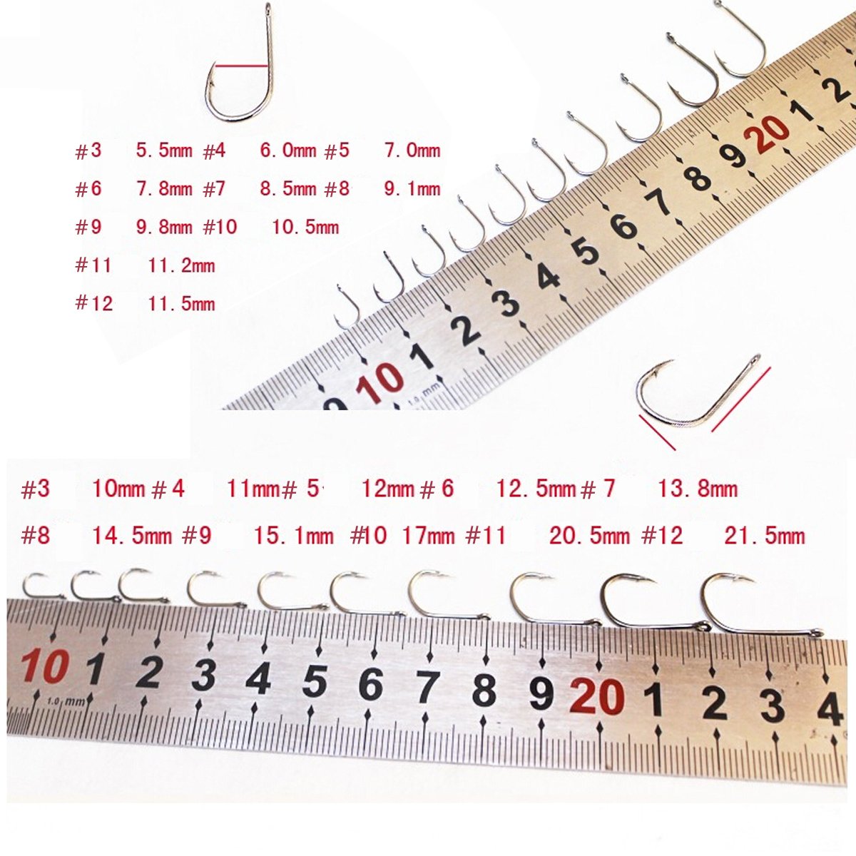 LONGQI 500 Pcs Fish Hook Sizes 3 to 12 Bait Fish hook Fishing Hooks Set