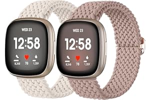 Chinber 2 Pack Elastic Bands Compatible with Fitbit Versa 2/Versa/Versa Lite/Versa SE Nylon Band, Soft Adjustable Braided Replacement Sport Bands, Elastic Nylon Watch Bands Women and Men