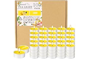 FCLAYVTS 100 Pack Scented Tealight Candles 4 Hours, Lemon Aromatherapy Candles for Votive Home, Wedding Holiday and Emergency (Yellow)