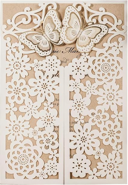 Amazon Com Wishmade 50 Wedding Invitation Cards Laser Cut Floral Butterfly Card Stock White With Envelopes Stickers For Engagement Baby Shower Birthday Party Health Personal Care