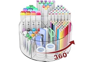 Absonic Acrylic Pen Holder Pencil Organizer, 360-Degree Rotating Pencil Holder, Crayon Organizers for Kids Marker Organizer Caddy Art Supply Kids Desk Organizers for Office Home School