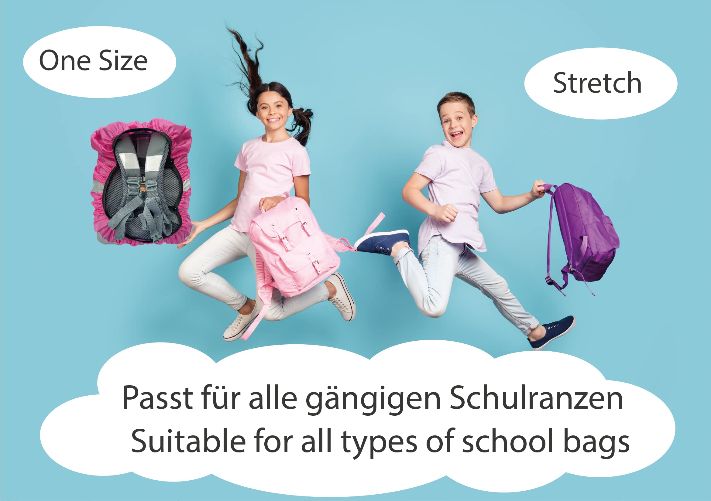 HECKBO Kinder Regenschutz Ranzenschutz Ranzen Rucksackhülle Einhorn - Farbwechsel bei Nässe - Reflektierende Sicherheitsstreifen - Wasserfestes Polyester - Universalgröße Einheitsgröße 4