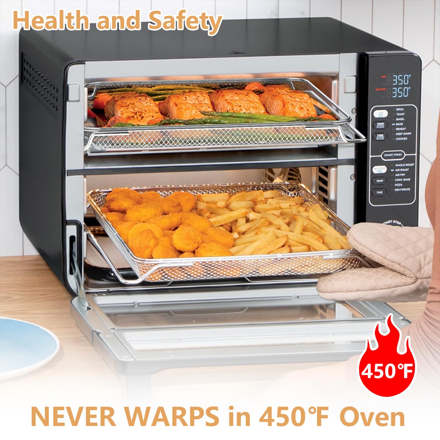 Replacement Air Fryer Basket for Ninja DCT401 DCT451 DCT402BK Double Oven, Stainless Steel Air Fryer Basket for Ninja 12-in-1 Toaster Oven, Mesh Basket for Ninja Smart Convection Oven Accessories