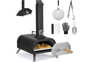 DEERFAMY Outdoor Pizza Oven, Pellet Burning Pizza Oven with Thermometer, Multipurpose Portable Pizza Oven for Backyard, Outdoor Kitchen with Carry Bag, Pizza Stone, Pizza Peel, Pizza Cutter
