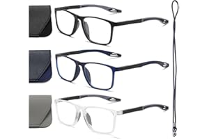 Hubeye 3 Pairs TR90 Sports Reading Glasses for Men and Women Ultralight Flexible Anti-Blue Light Readers +1.5