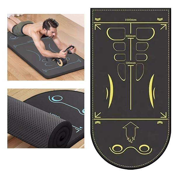 EXERCISE EQUIPMENT MAT FOR AB ROLLER WHEEL, NON-SLIP EXERCISE MAT EXTRA LONG SOUND INSULATION KNEE MAT THE JOINTS PROTECT FOR ABDOMINAL YOGA FLOOR WORKOUTS (YELLOW-BLACK)
