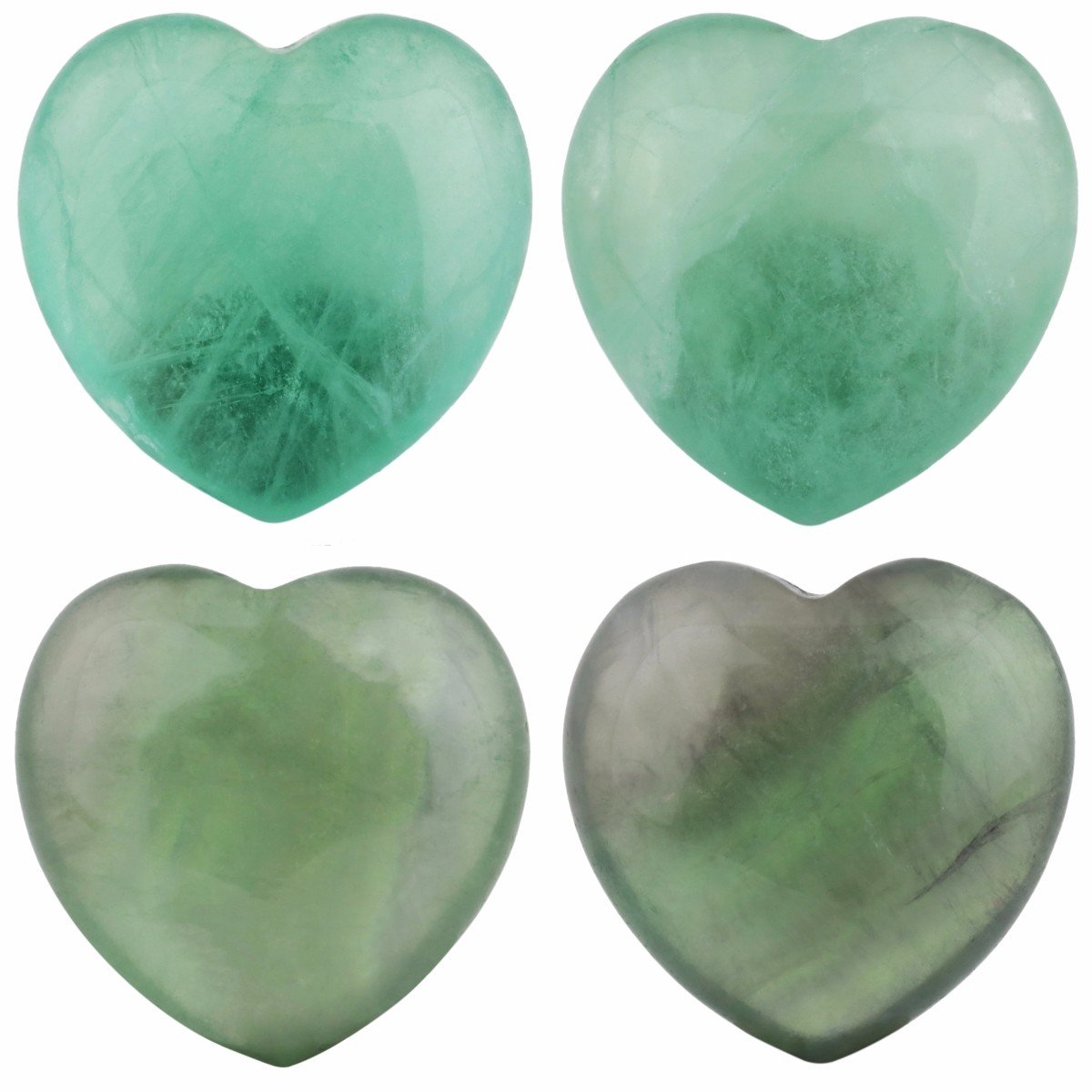 Shanxing Set of 4 25mm Natural Green Fluorite Mini Heart Crystal Stones, Polished Tumbled Crystal Puff Pack Love Heart Stone Gift Reiki Crystal Chakra Small Healing Pocket Worry Stone Heart Room Decor