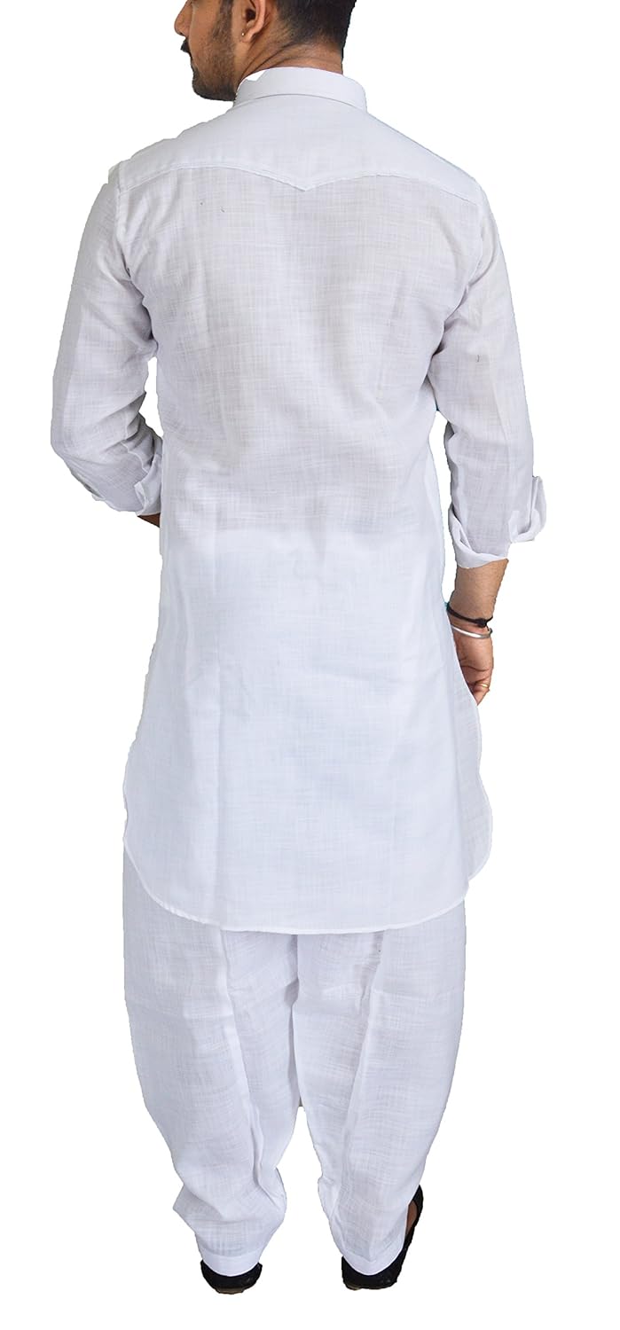 shahi libas men's cotton linen white pathani kurta salwar