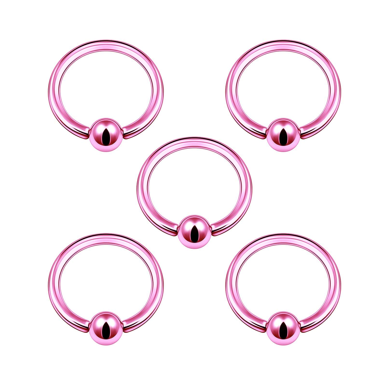 5PCS Anodized Pink BCR Hoop 14g 3/8 10mm 4mm Ball Cartilage Tragus Nose Septum Earrings Eyebrow Piercing Jewellery 5077