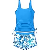 NAPU Girls Swimsuit Two Piece Tankini Swimsuits with Boyshort Ruched Bathing Suit Color Block Teen Girls' Swimwear Size 9-16Y