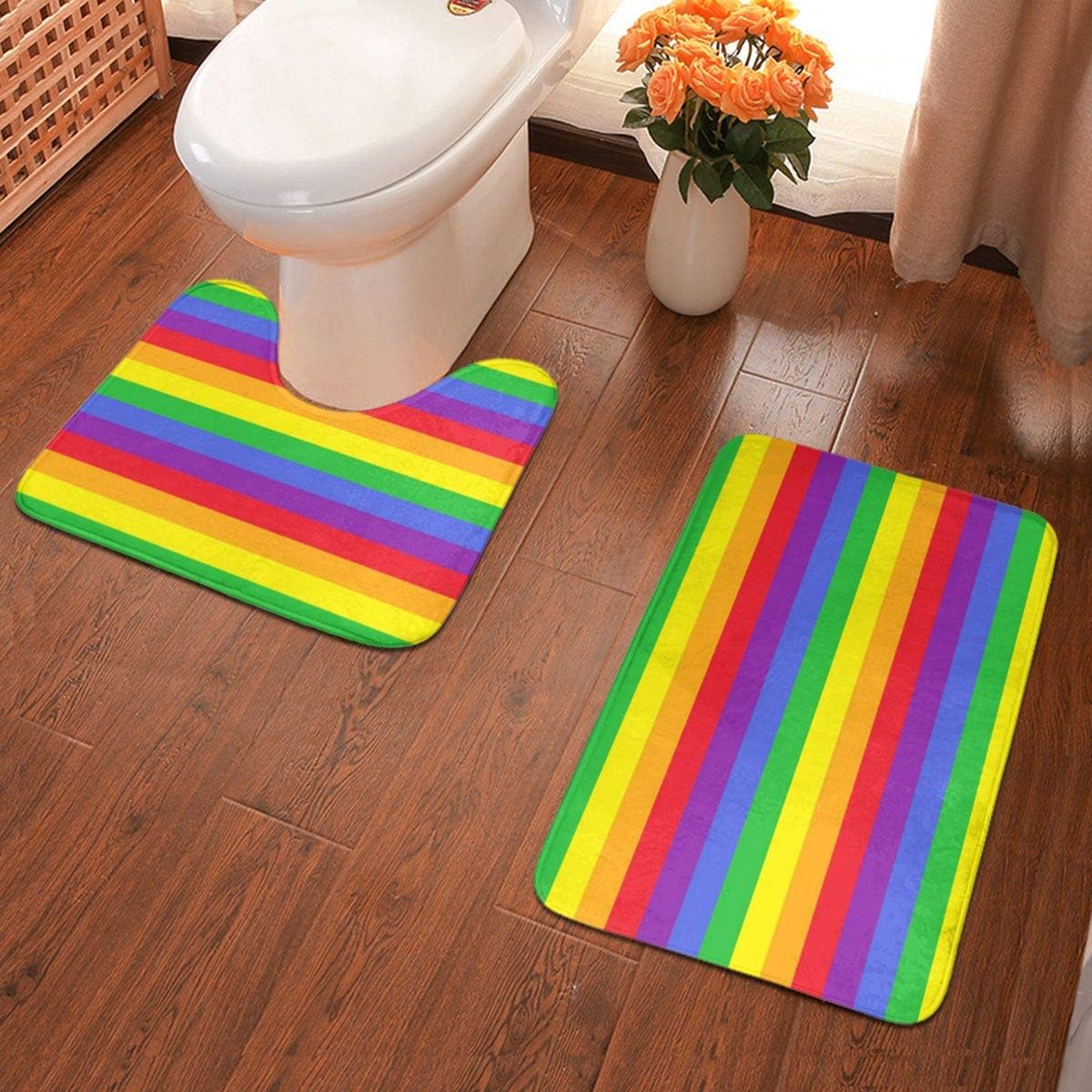 UUOI5FGg Pattern Rainbow Bathroom Rug Mats Set 2 Piece