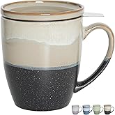 Bosmarlin Ceramic Tea Cup with Infuser and Lid, 16 Oz, 4 Colors to Choose, Dishwasher and Microwave Safe, Steeping Tea Mug with Strainer, Reactive Glaze, (Grey)