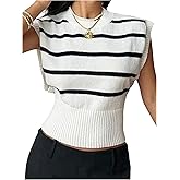 SweatyRocks Women's Striped Sweater Vests Crew Neck Sleeveless Knitted Tank Tops Old Money Outfits