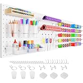 FZK Modular Plastic Peg Board Wall Organizer Kit, 12x12, White | Includes 26 hooks and 6 bins, adhesive or drill mounting, ideal for office, craft room, kitchen