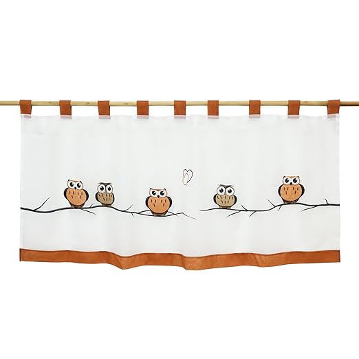 HongYa Transparenter Voile Scheibengardine Eule Muster Bestickte Bistrogardine mit Schlaufen H/B 60/145 cm