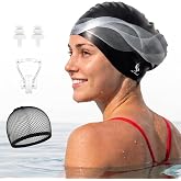 BENICE Silicone Swim Cap for Long Hair - X-Large Waterproof Swim Hat for Men Women Adults, Dreadlocks, Braids, Curls &amp; Afros, Black
