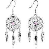 VONALA Dream Catcher Earrings Sterling Silver Feather Dangle Drop Earrings Dreamcatcher Dangling Earrings Boho Jewelry Gift for Women Birthday