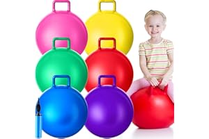 Lewtemi 6 Pcs Hopper Ball Carnival Outdoor Games 15 Inch Jumping Hopping Inflatable Bouncing Ball with Handle and Air Pump for Kids Sport Exercise (Red, Blue, Green, Pink, Yellow, Purple)
