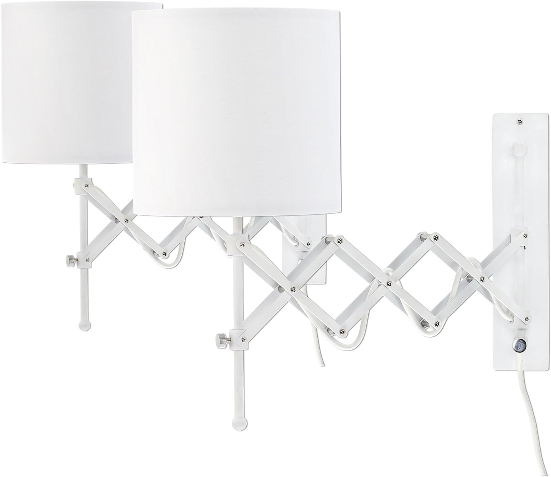 Modernluci Wall Light Modern Sconce with Practical Plug, Bed Room Scissor Arm Wall Lamp, Reading Bedside Lamps White Set of 2