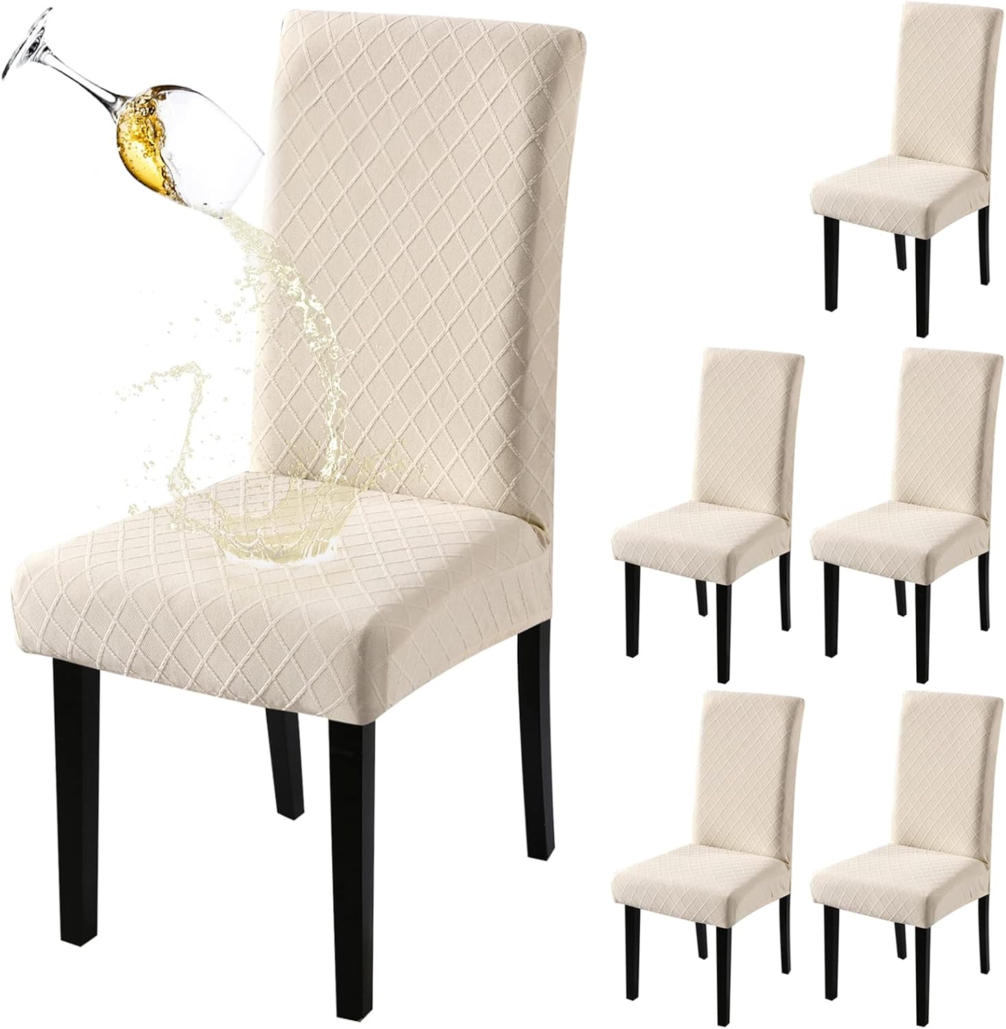 Slipcovers - Fuloon Waterproof Dining Chair Covers, Parsons Chair Slipcover, Super Fit Stretch Kitchen Chairs Slipcovers, Removable Washable Chairs Seat Slipcover for Dining Room, Kitchen, Banquet (6 Pack, Beige)