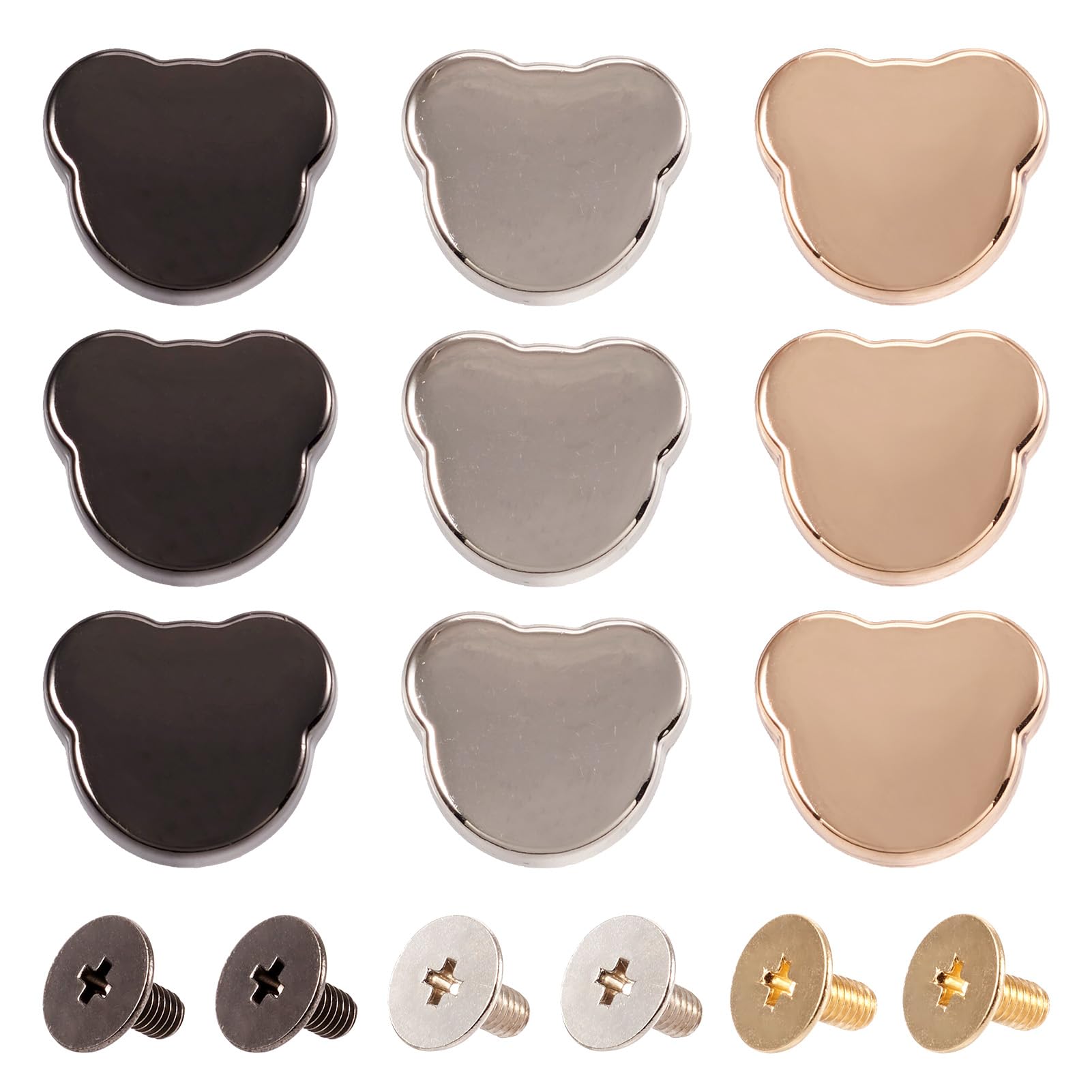 PandaHall 21 Set Screw Back Leather Rivets - Bear Rivet Buckle Decoration Studs for Purse, Handbag, Shoes, Leather Craft, Clothes, Belt