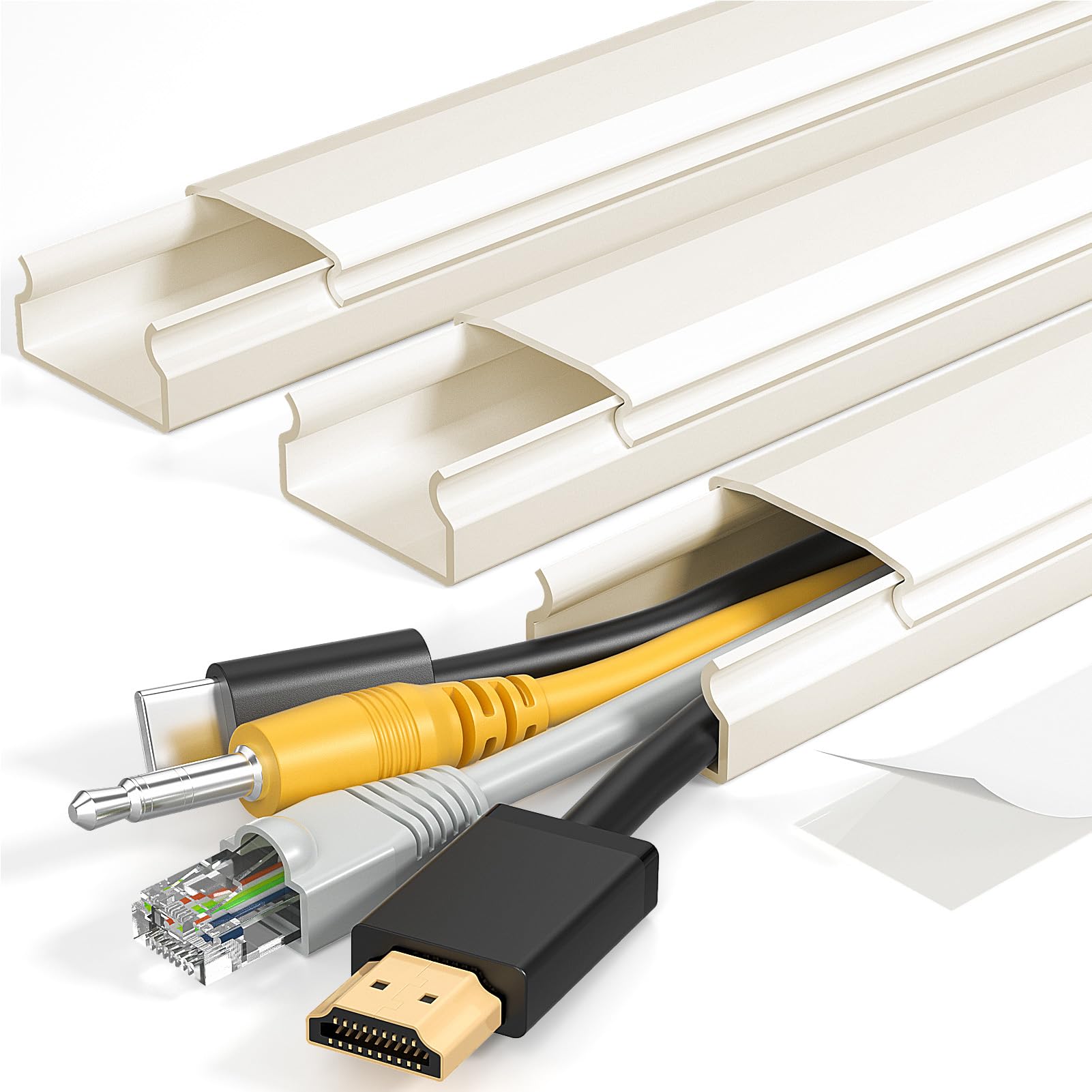 Yecaye TV Cord Hider, 42in Cord Cover Wall Mounted, W1.18in H0.6in, Beige