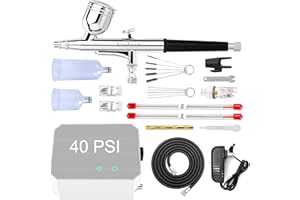 Gocheer Airbrush Kit with Air Compressor, 40 PSI High Pressure Air Brush Non-Clogging with 0.2/0.3/0.5mm Nozzle/Cleaning Sets, Ideal for Painting, Modeling, Cake Decor, Pastry, Makeup, Nail Art etc.