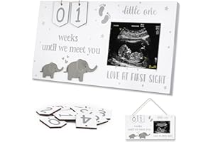 Glodecart Baby Sonogram Picture Frame for Gender Reveal Decorations, Baby Countdown Sonogram Frame for Expecting Mother's Day Pregnancy Gifts, Elephant Love At First Sight Frame Ultrasound