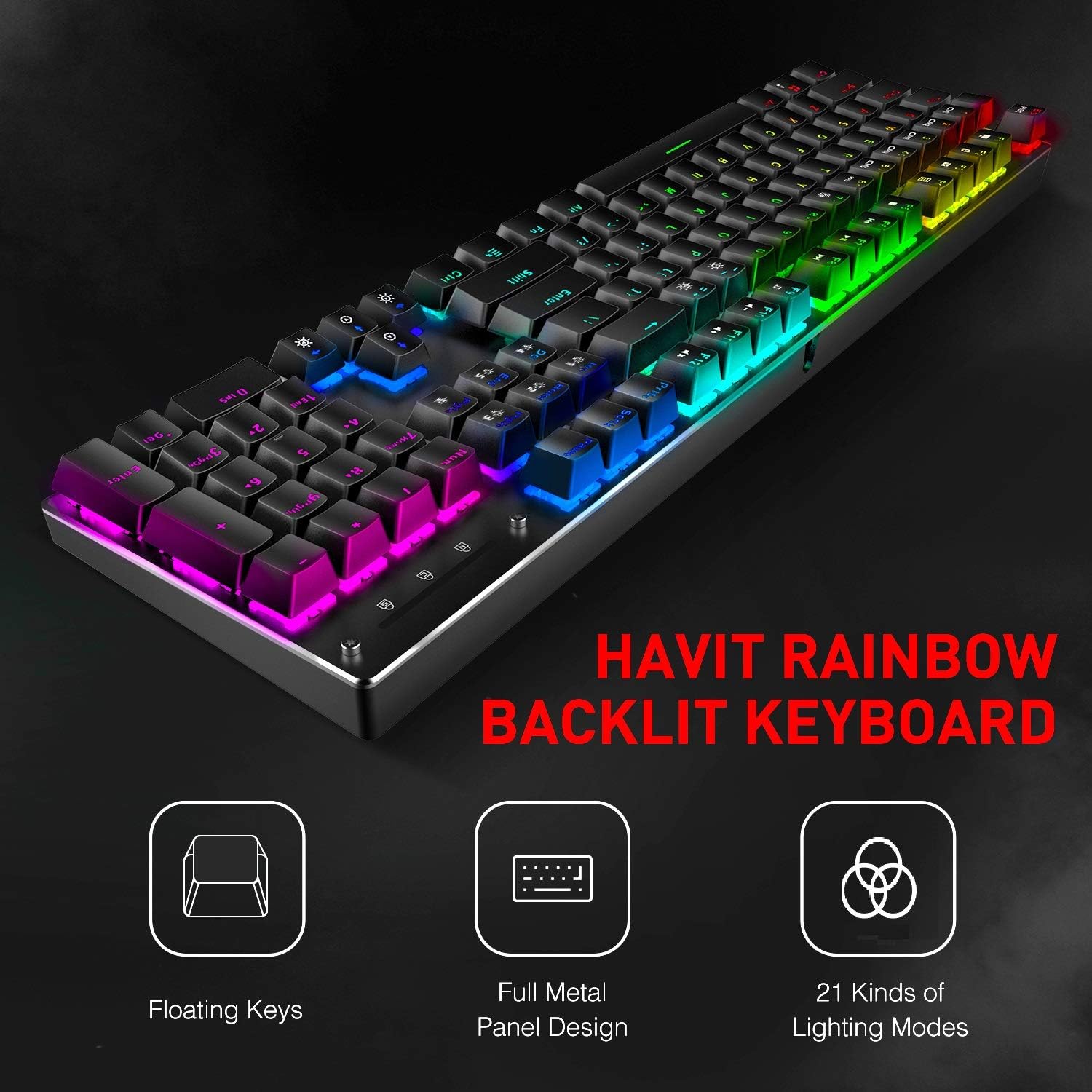Havit Mechanical Gaming Keyboard and Mouse Combo Blue Switch 104 Keys Rainbow Backlit Keyboards, 4800 Dots Per Inch 7 Button Mouse Wired for PC Gamer Computer Laptop: Computers & Accessories