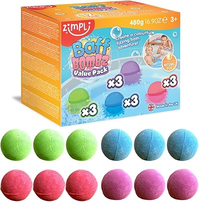 ZIMPLI 12 x Baff Bombz Bath Bombs Colourful Fizzing Bath Fun Kids