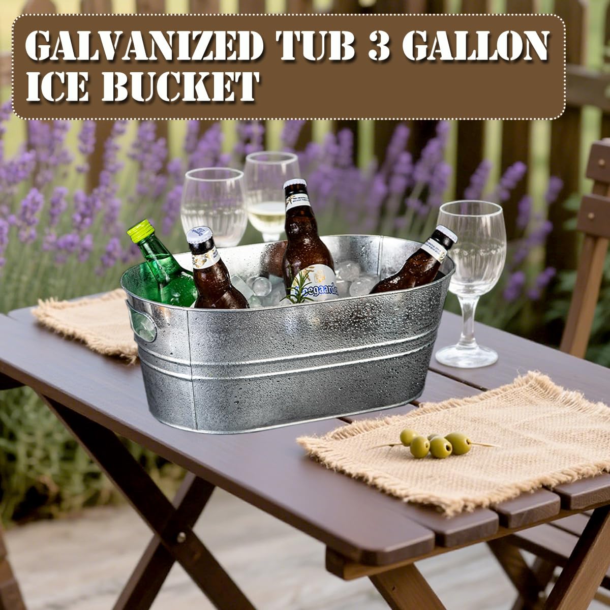 2 Pack Galvanized Tub Ice Bucket Large Metal Drink Buckets for Parties Beer Beverage Tub with Carry Handles for Champagne Cocktails Wine Cooling for Mimosa Bar Supplies 3 Gallon