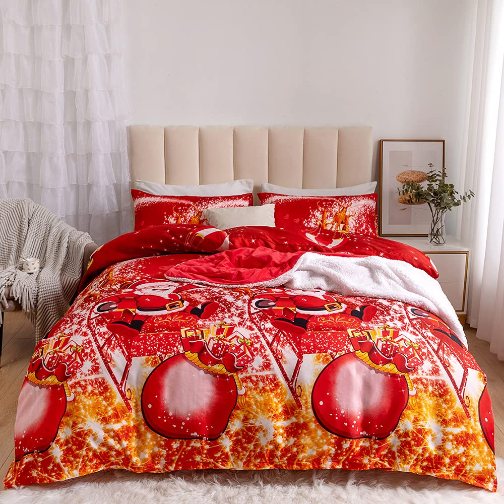 Christmas Royal Santa Claus Merry Xmas Kitty Duvet Quilt Cover & Pillowcase Bedding Set Multi-Colour Snowman Presents Set Ultra Soft Easy Care, Modern Design (Super King, Royal Santa)