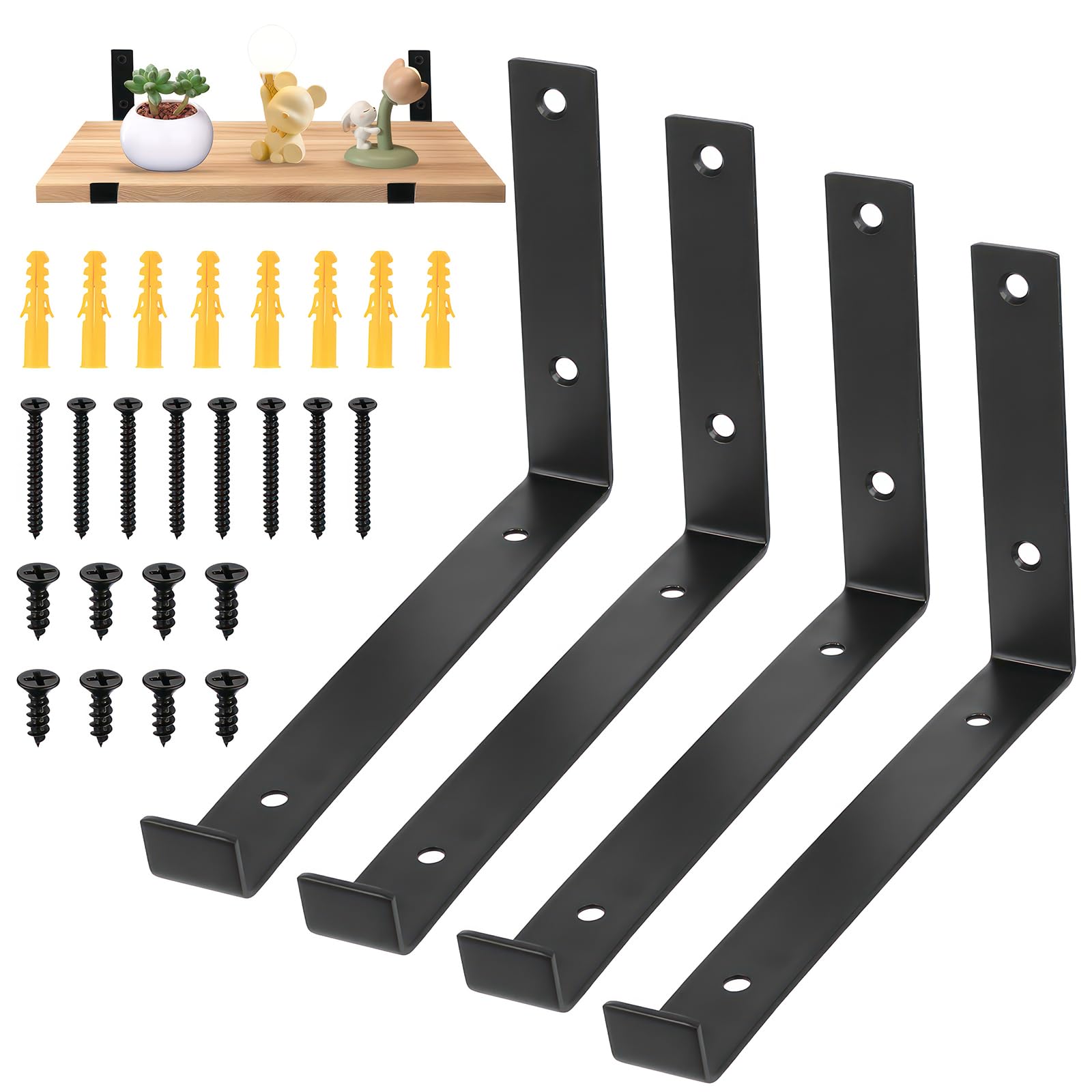 4 Pcs Scaffold Board Shelf Brackets Heavy Duty Shelf Brackets for Shelving Bracket, Black Industrial Rustic Metal Wall Brackets with Lips for Scaffold Boards(237 mm/9.33 inch)