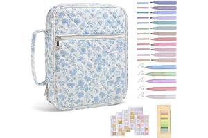 Bible Cover, Portable Quilted Bible Case with Pens & Tabs & Handle for Woman Girls, Blue