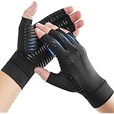Donfri Copper Arthritis Compression Gloves for Women Men, Fingerless Carpal Tunnel Pain Relief Gloves, Hand Support Wrist Brace (M)