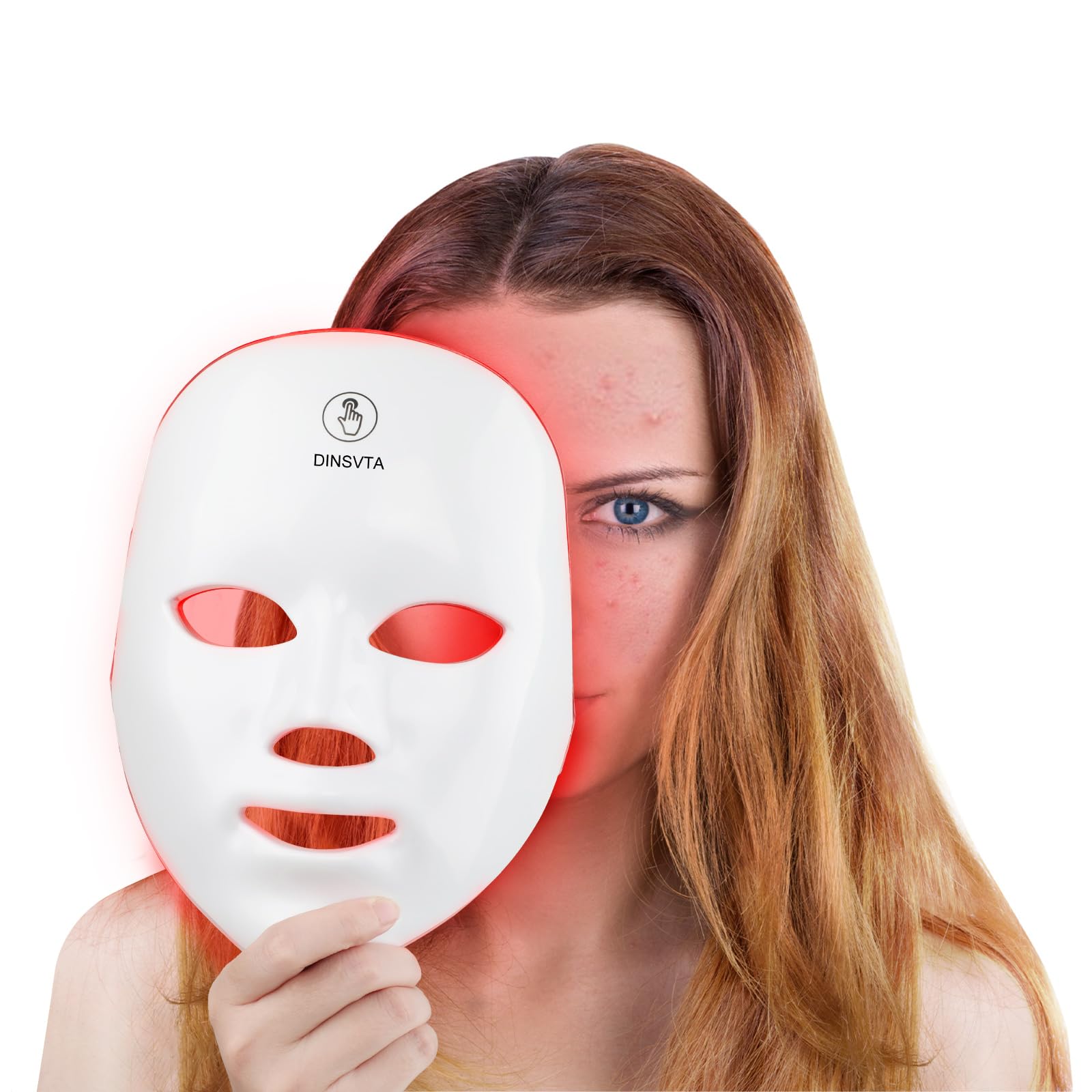 Photo 1 of DINSVTA Red Light Therapy Mask for Face, 7 Colors LED Red Blue Light Therapy Mask Cordless Rechargeable Portable Facial Skin Care Beauty Masks at Home Travel