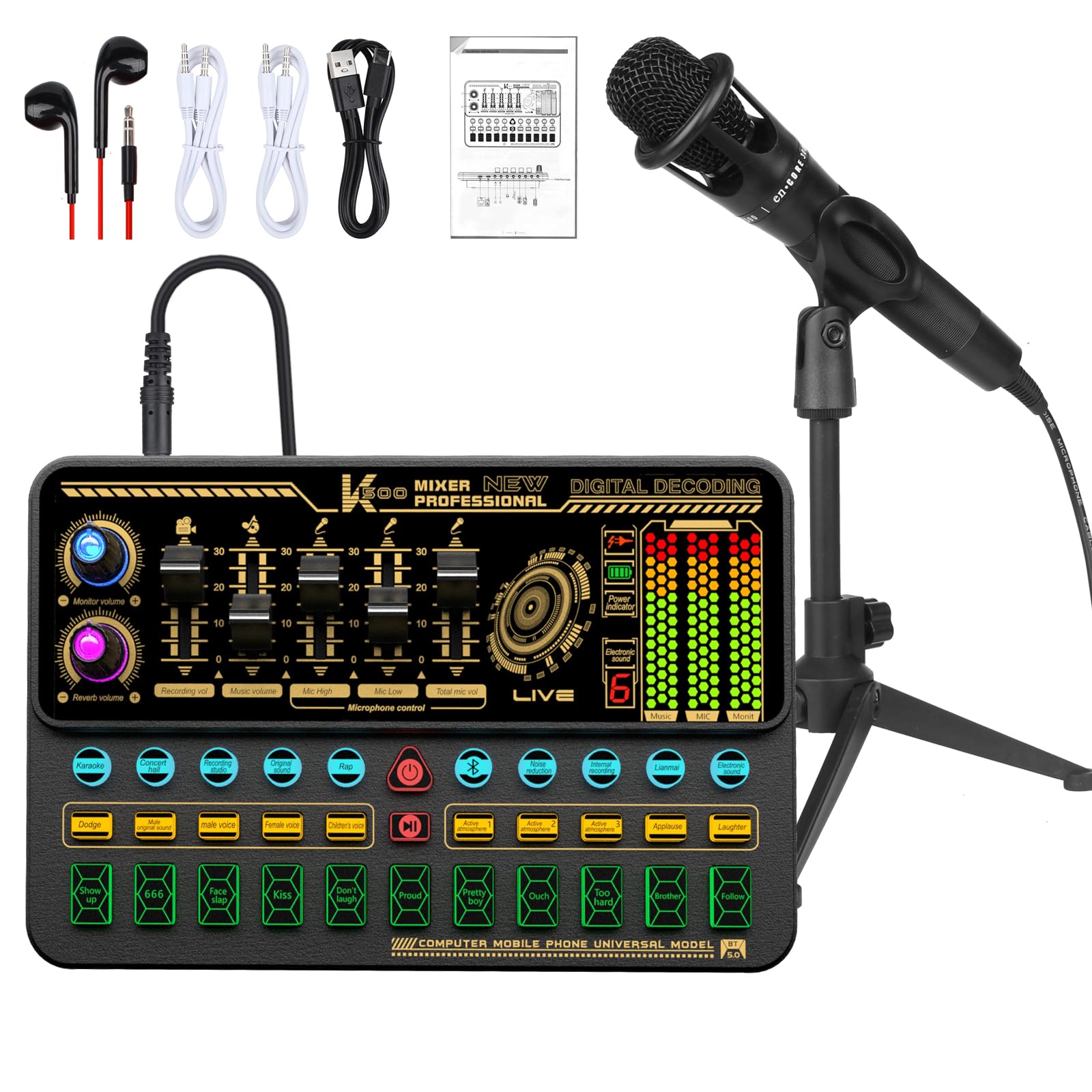Photo 1 of Hosabely Podcast Equipment Bundle, Basic Audio Interface with Mic and Stand, Denosing, Ducking, Loopback, Easy Used Podcast Bundle for KTV,Streaming,Podcasting, Game, PS5, Gift,YouTube, TikTok(Black)