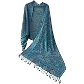 Paisley Jacquard Pashmina Rave Shawl Wraps Scarf for Women, Evening Wedding Festival Accessory with Fringe